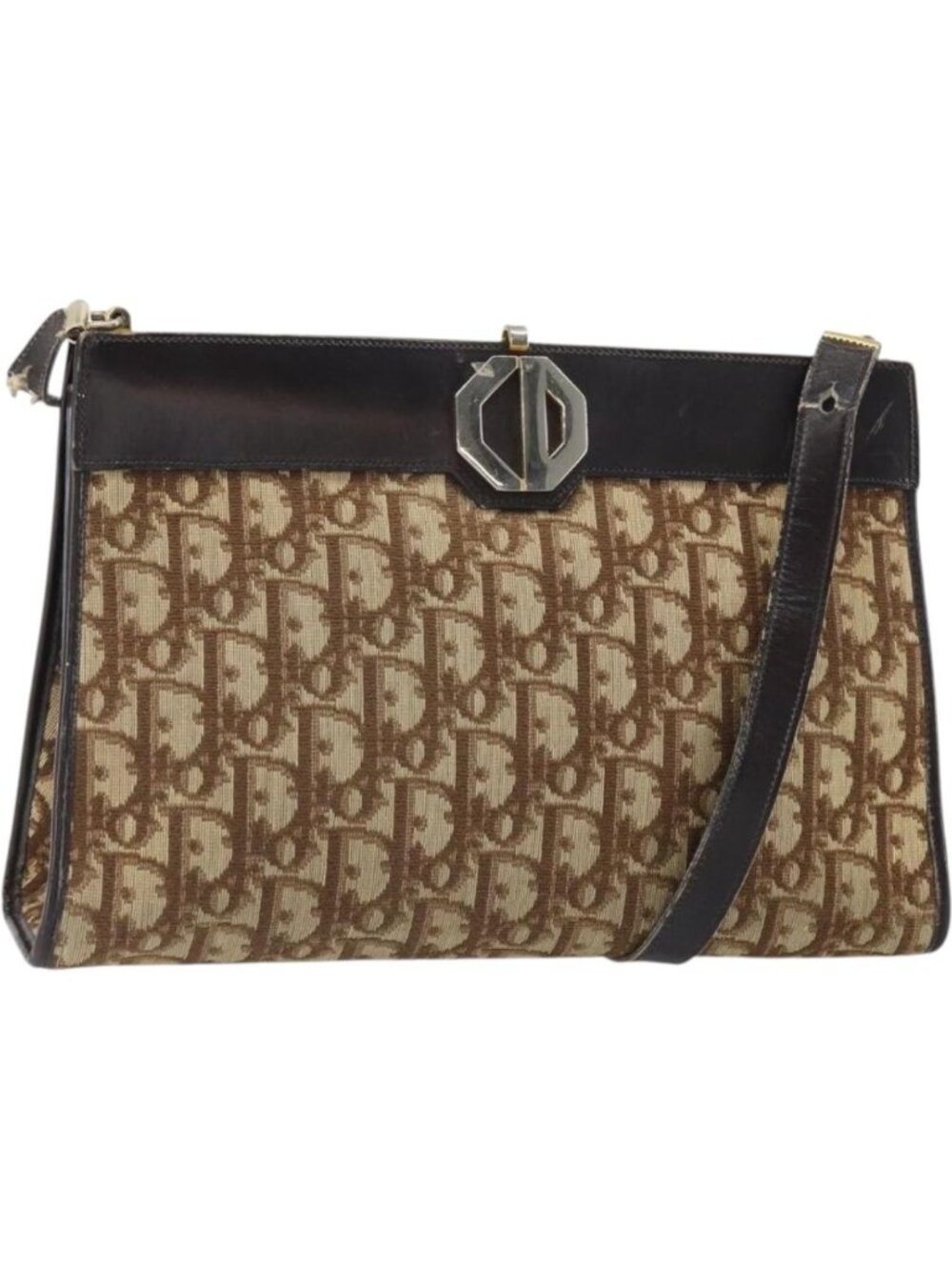 Christian Dior Trotter Canvas Shoulder Bag Beige Gold